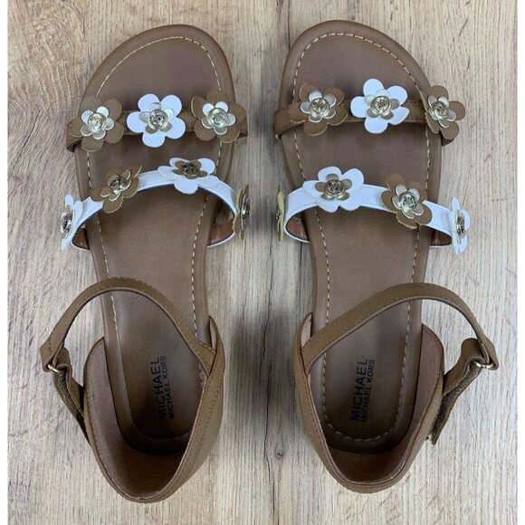 Michael Kors Toddler Girl Sandals Size 5 Brown Hook Loop Closure Casual Open Toe - Picture 12 of 16